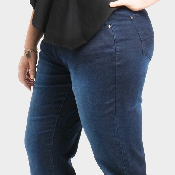 Women’s Plus Size Stretch Dark Blue Denim Pant - Picture 3 of 5